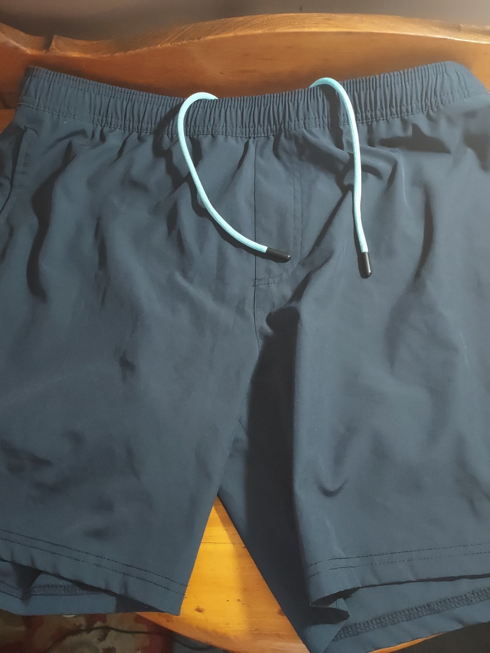 LRD Performance: Woman's Navy Blue Swim Shorts with Light Blue Drawstring Size L